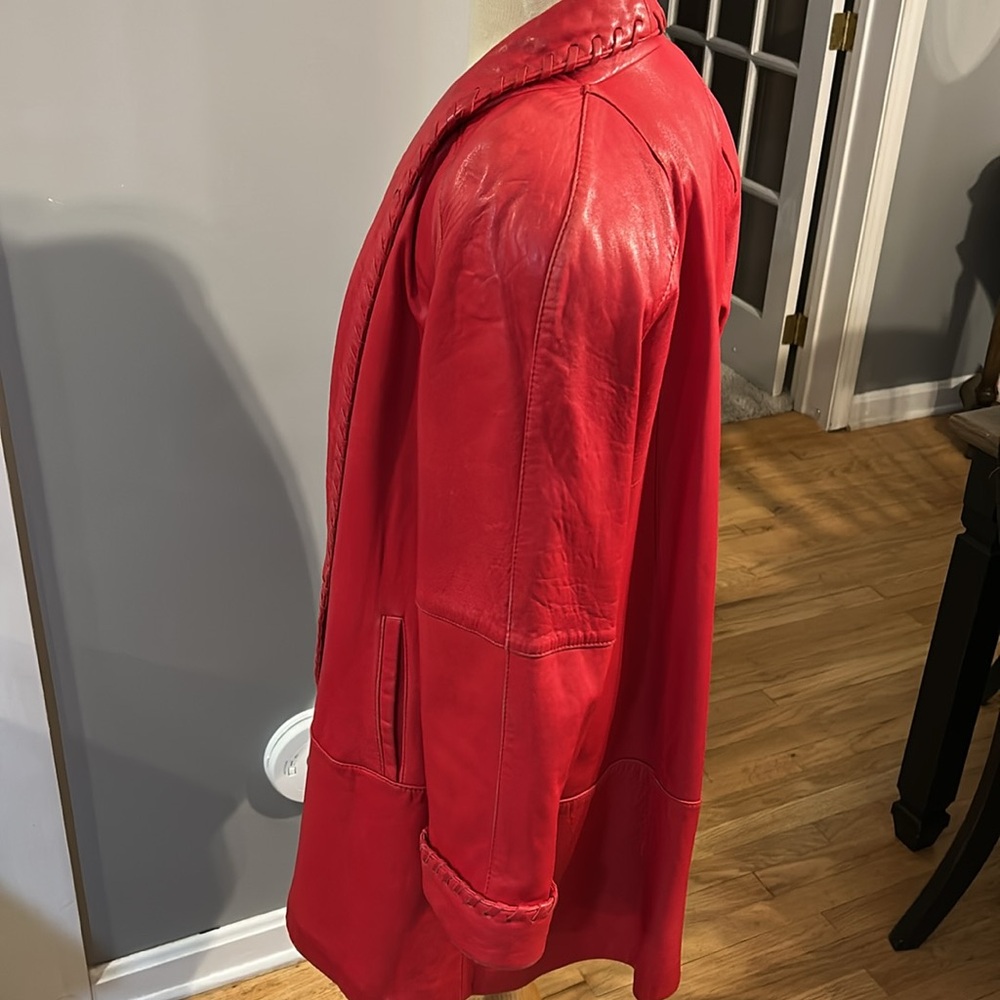 Jacobson’s Women's Red Leather coat leather whip-stitch trim size XS - larger - Picture 7 of 15